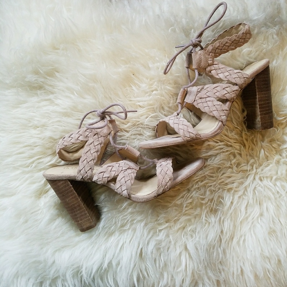 Nude suede lace-up heels